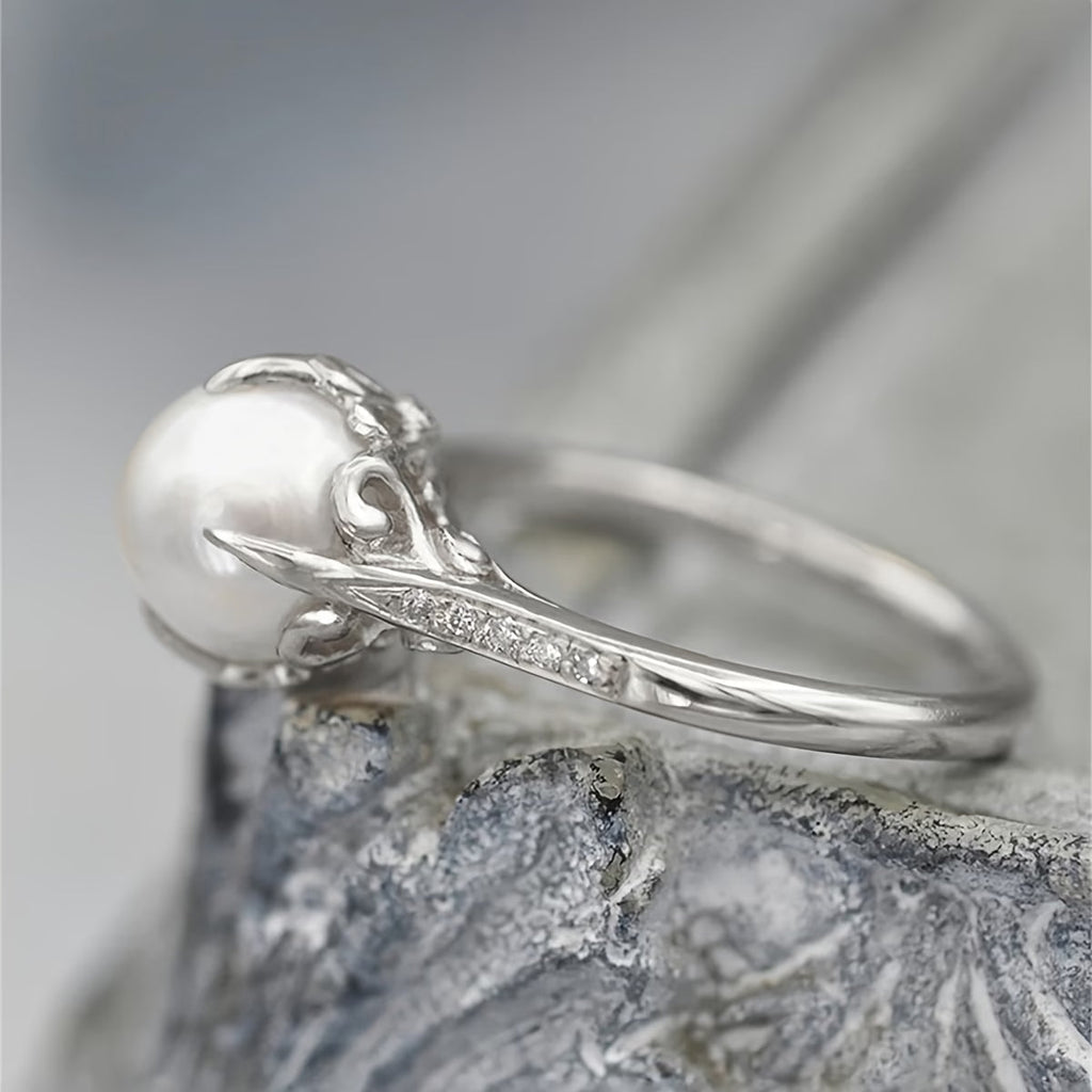 Delicate Pearl and Crystal Ring