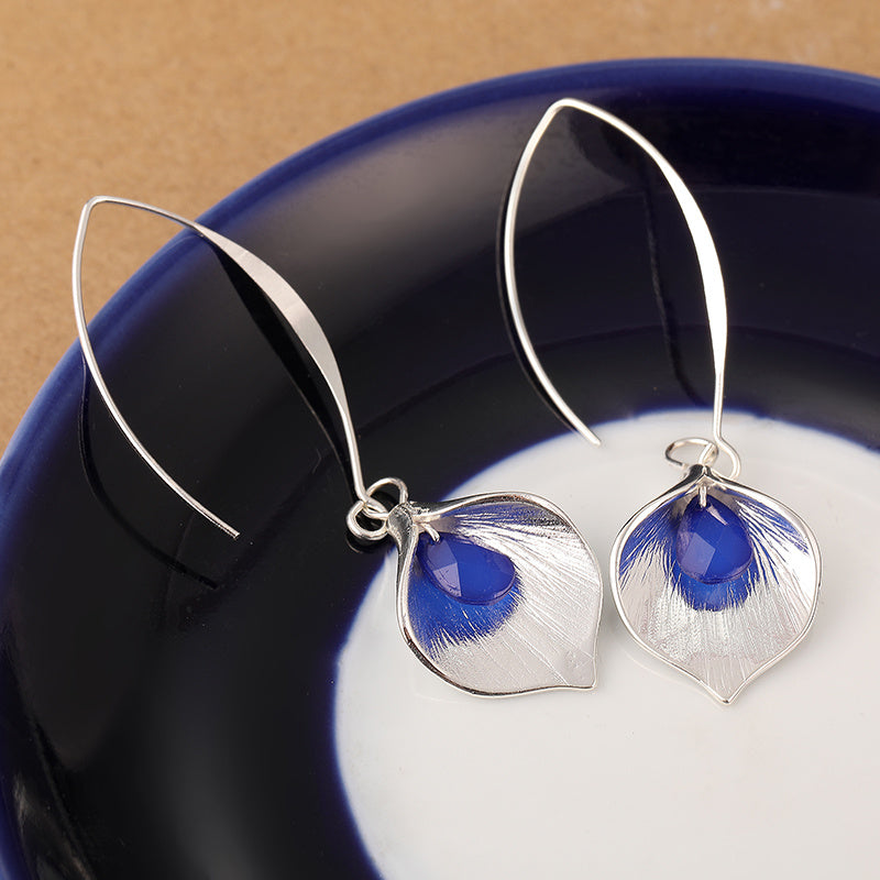Blue Rhinestone Petal Drop Earrings