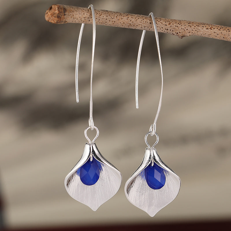 Blue Rhinestone Petal Drop Earrings