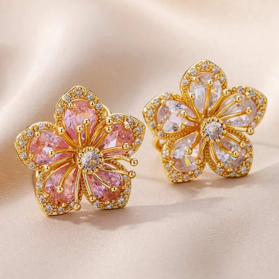 Gold-Plated Zirconia Flower Ring in Two Colours
