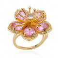 Gold-Plated Zirconia Flower Ring in Two Colours