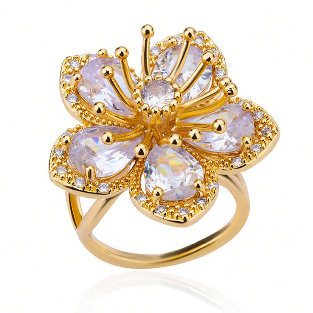 Gold-Plated Zirconia Flower Ring in Two Colours