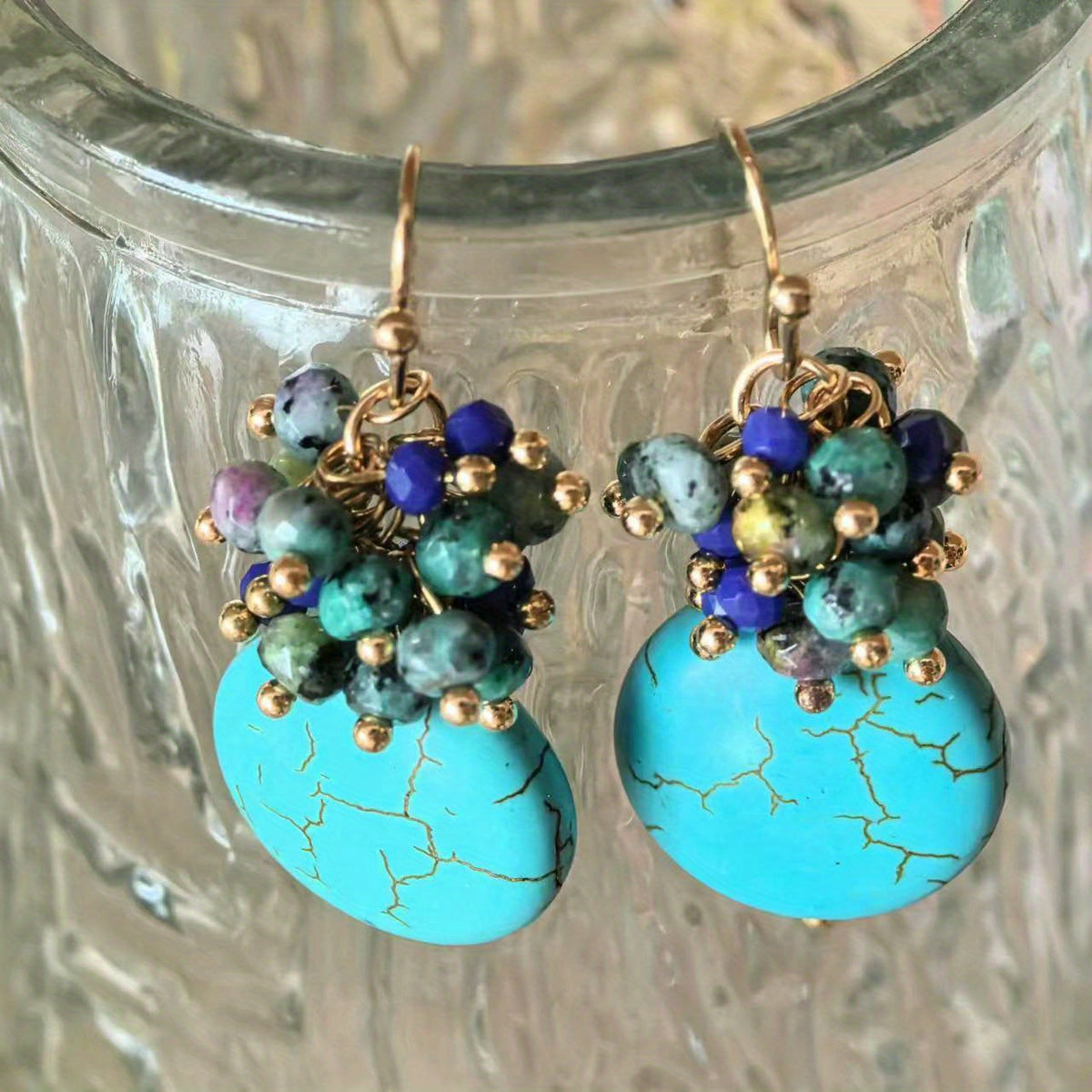 Mixed Gemstone Turquoise Drop Earrings