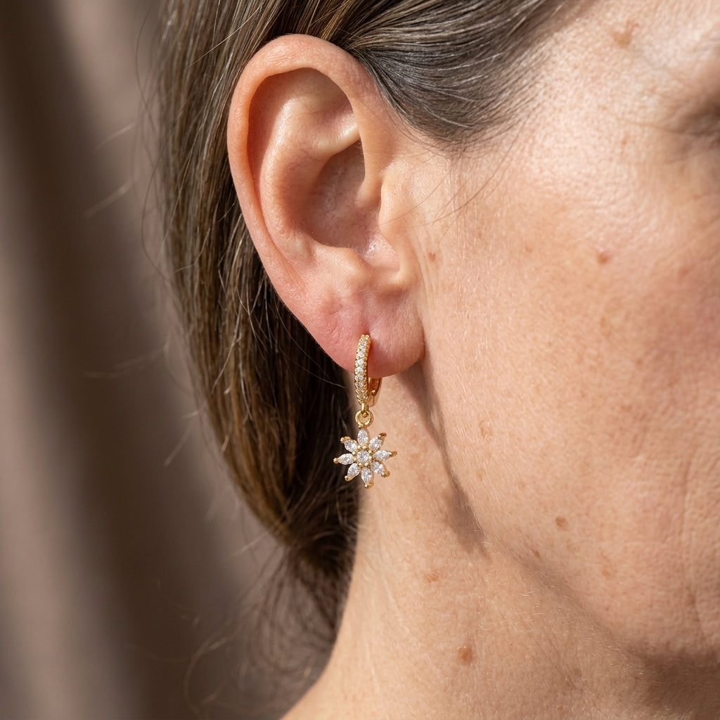 Starry Cubic Zirconia Gold-Tone Dangle Earrings