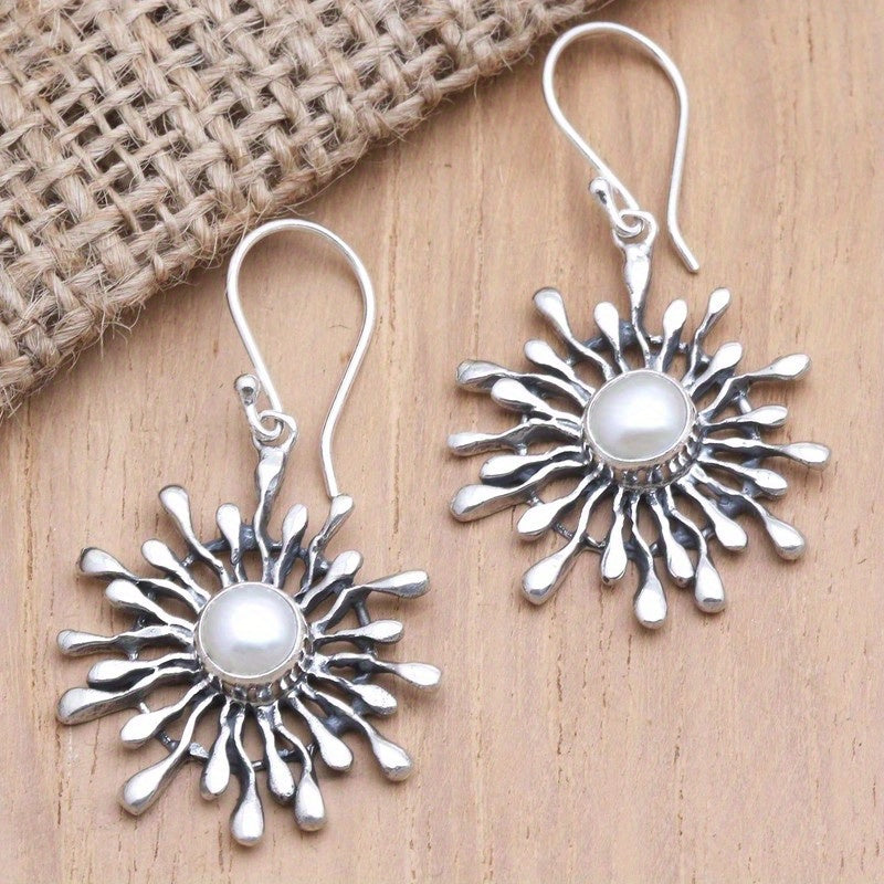 Bohemian Sunburst Pearl Drop Earrings