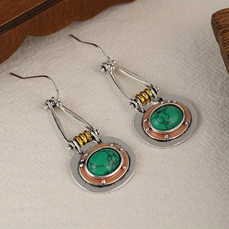 Turquoise Mixed-Metal Artisan Drop Earrings