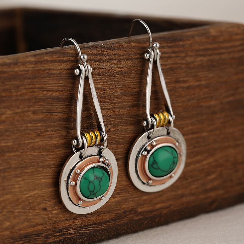 Turquoise Mixed-Metal Artisan Drop Earrings