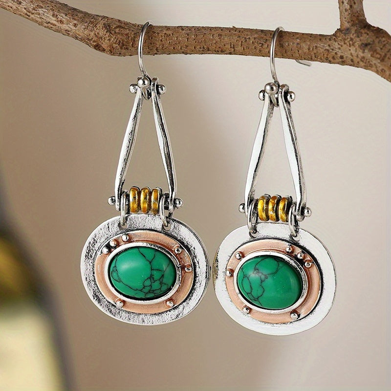 Turquoise Mixed-Metal Artisan Drop Earrings