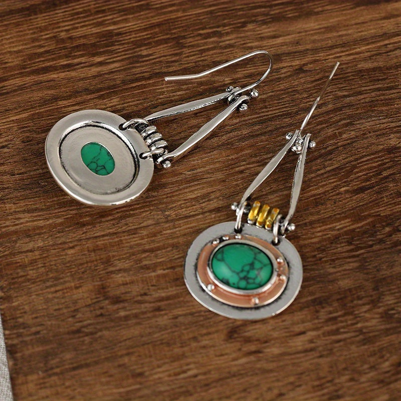 Turquoise Mixed-Metal Artisan Drop Earrings