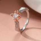 Silver-Plated Two-Tone Rose Flower Zirconia Ring