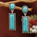 Bohemian Turquoise Geometric Rectangle and Oval Earrings