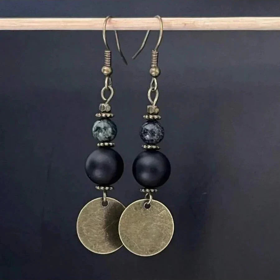 Bohemian Antique Bronze-Tone Beaded Drop Earrings