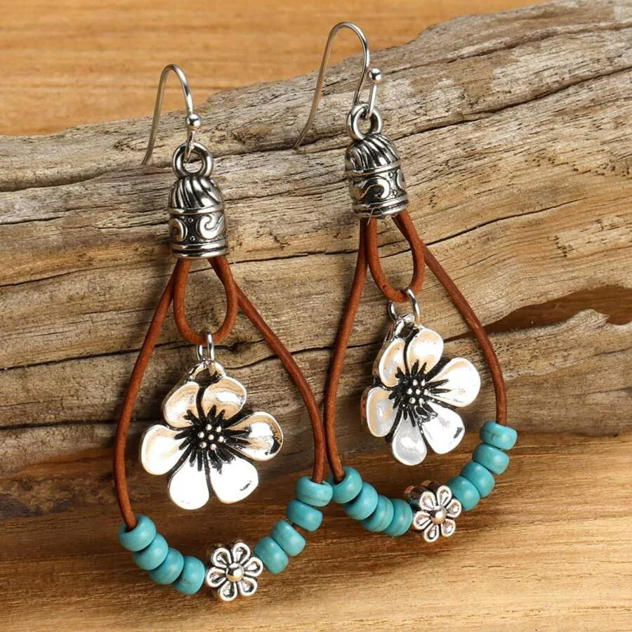 Bohemian Plum Blossom Turquoise Bead Earrings