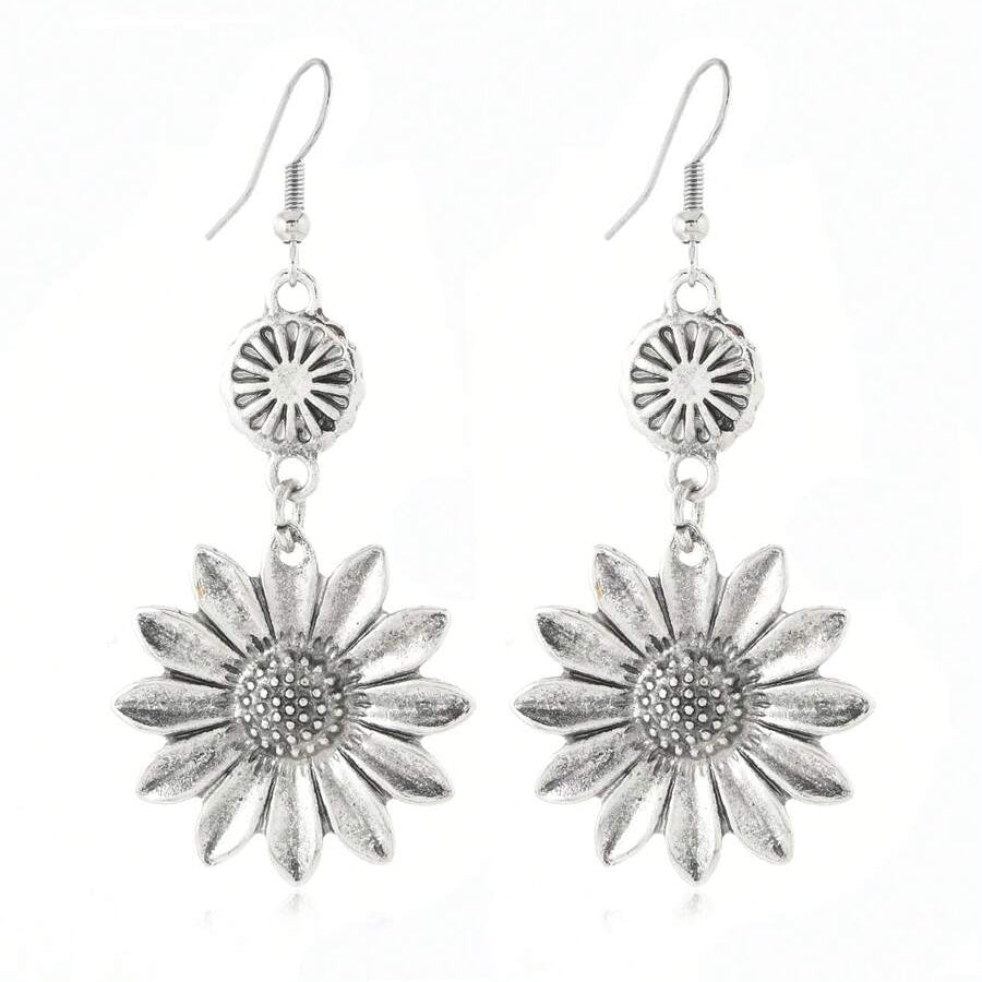 Vintage Bohemian Sunflower Pendant Earrings