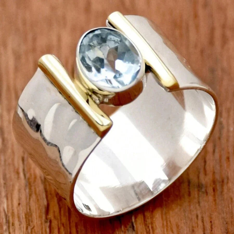Retro Blue Cubic Zirconia Silver-Plated Ring