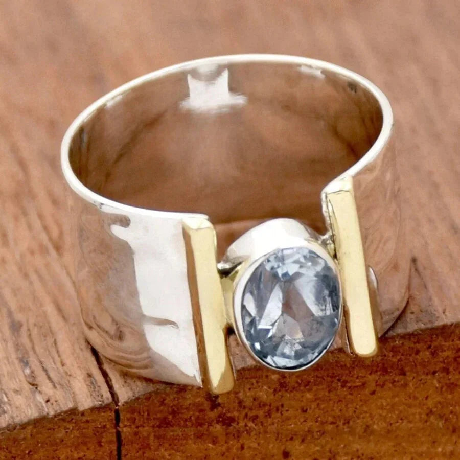 Retro Blue Cubic Zirconia Silver-Plated Ring