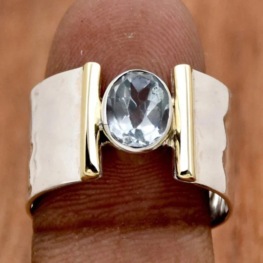 Retro Blue Cubic Zirconia Silver-Plated Ring
