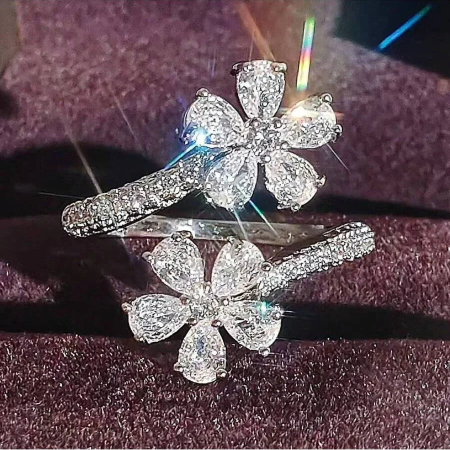 Adjustable Flower Cubic Zirconia Ring