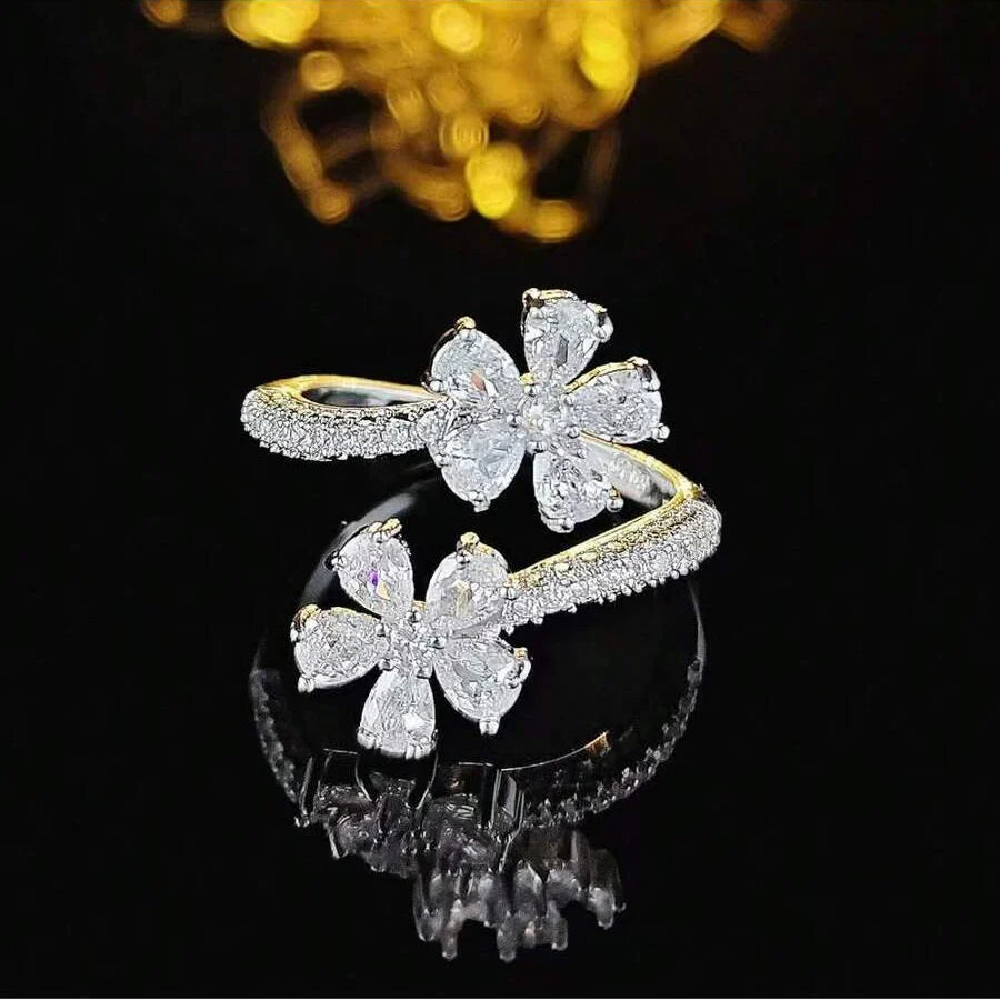 Adjustable Flower Cubic Zirconia Ring