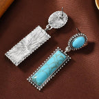 Bohemian Turquoise Geometric Rectangle and Oval Earrings