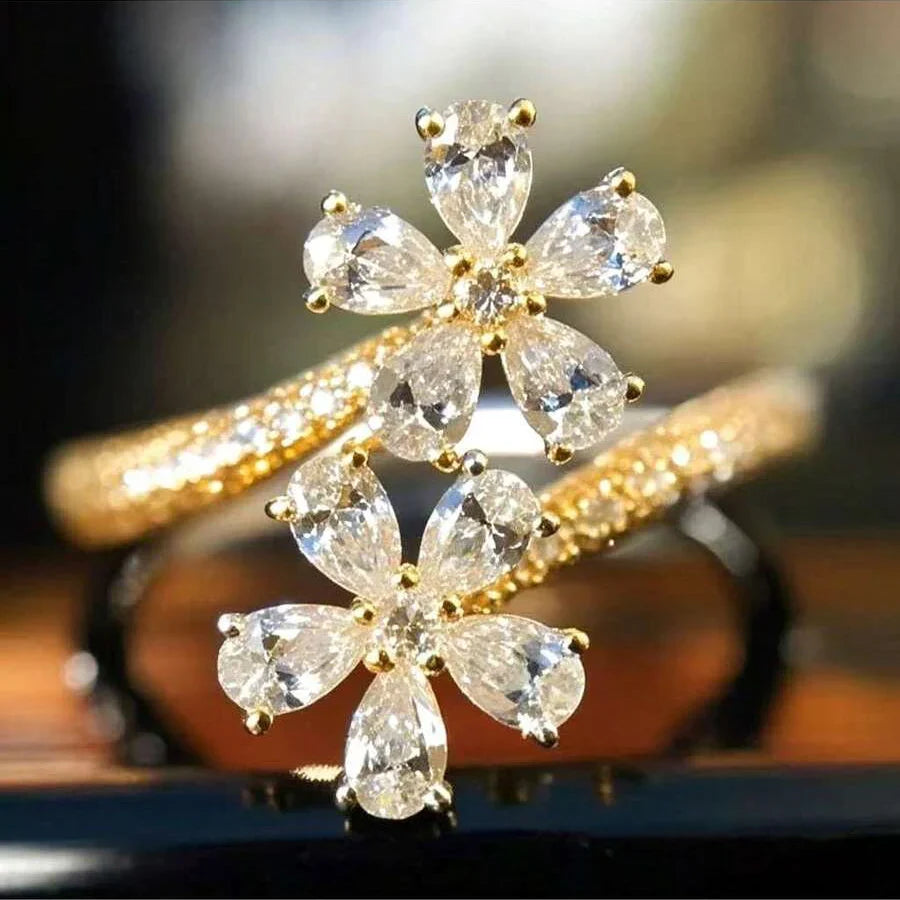 Adjustable Flower Cubic Zirconia Ring