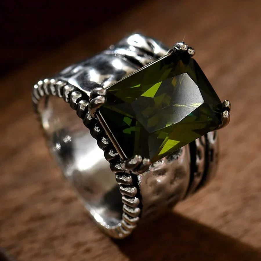 Vintage-Style Bohemian Geometric-Cut Zircon Silver-Plated Ring