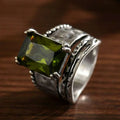 Vintage-Style Bohemian Geometric-Cut Zircon Silver-Plated Ring