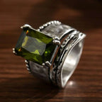 Vintage-Style Bohemian Geometric-Cut Zircon Silver-Plated Ring