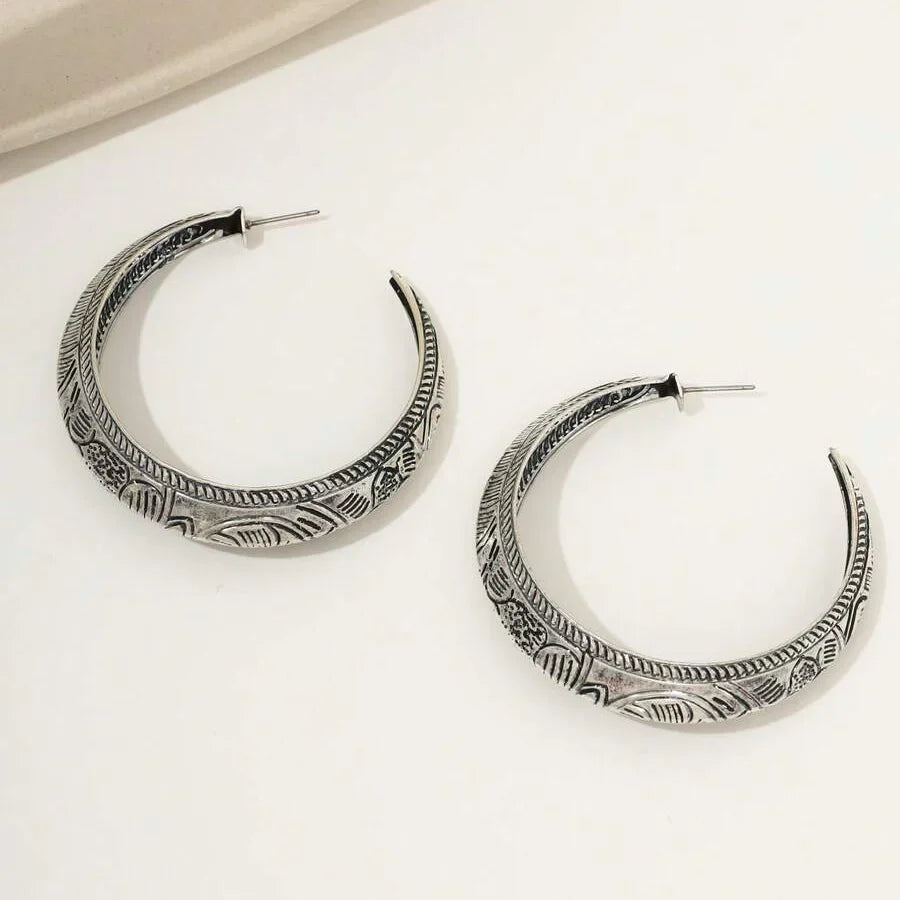 Vintage Bohemian Carved Geometric Hoop Earrings