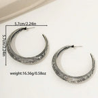 Vintage Bohemian Carved Geometric Hoop Earrings