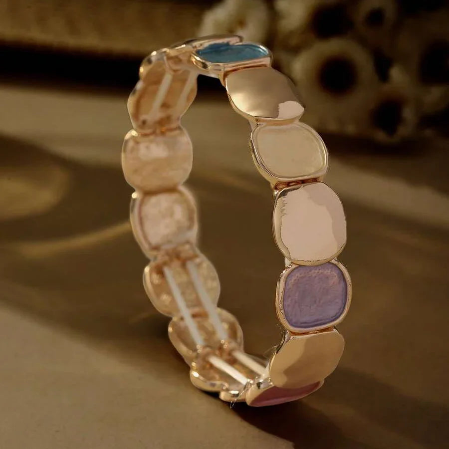 Glossy and Matte Oval Link Stretch Bracelet