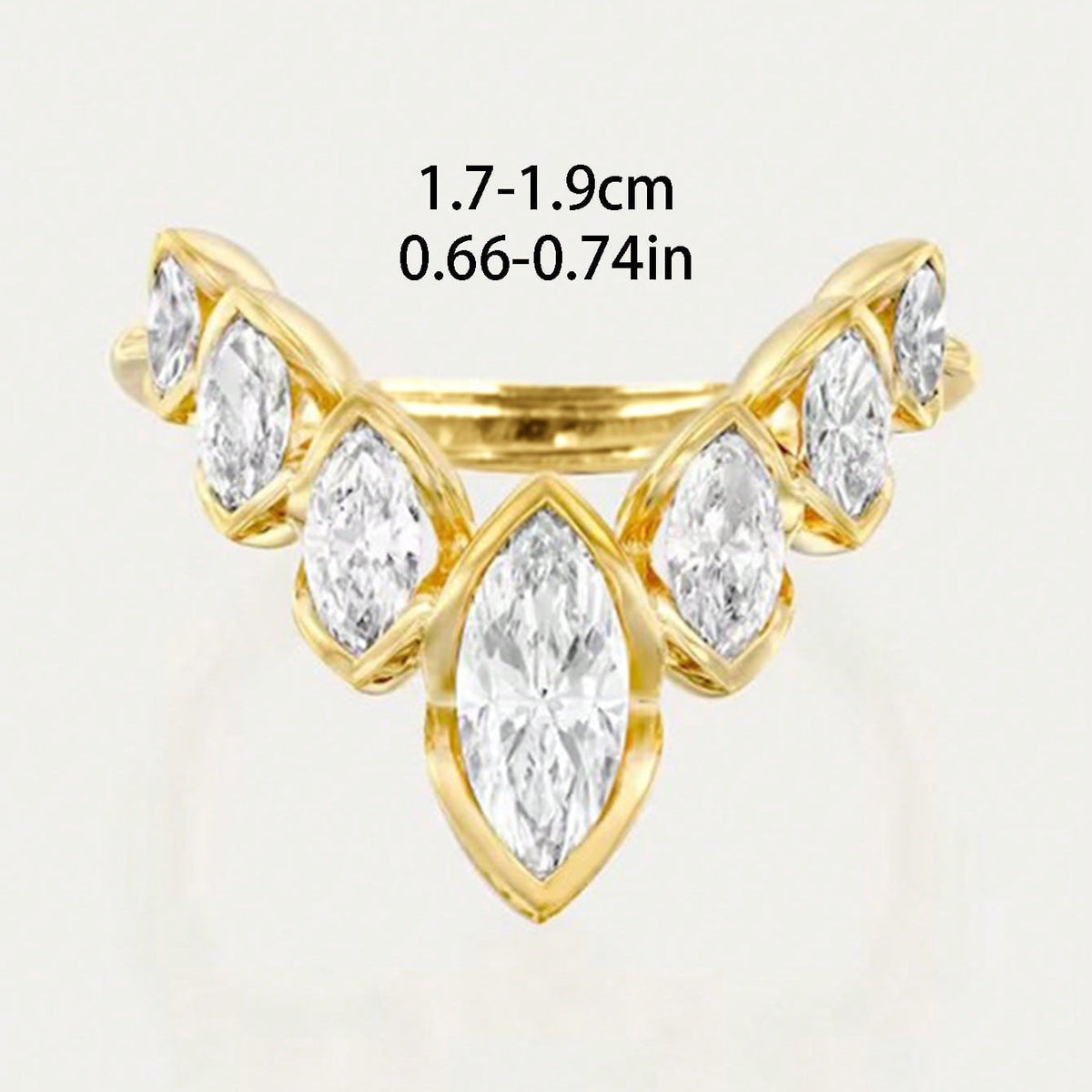Geometrische V-vormige vergulde blaadjesring met zirkonia