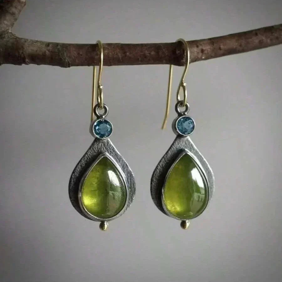 Vintage Bohemian Olive Green Cube Zirconia Earrings