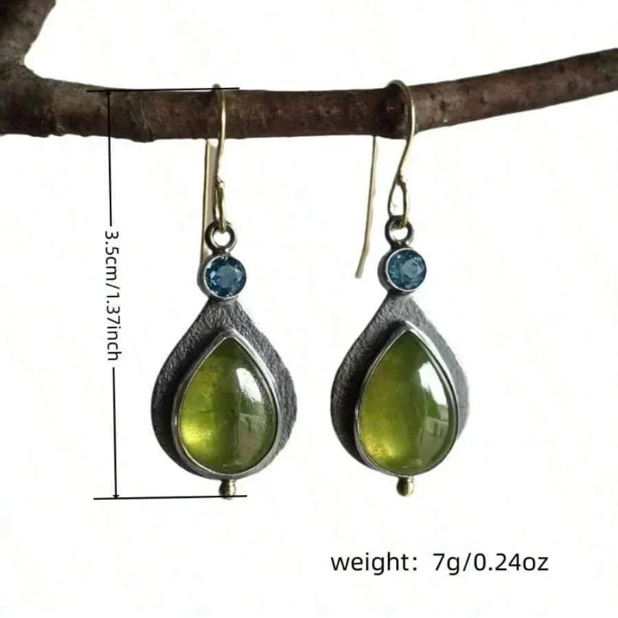 Vintage Bohemian Olive Green Cube Zirconia Earrings