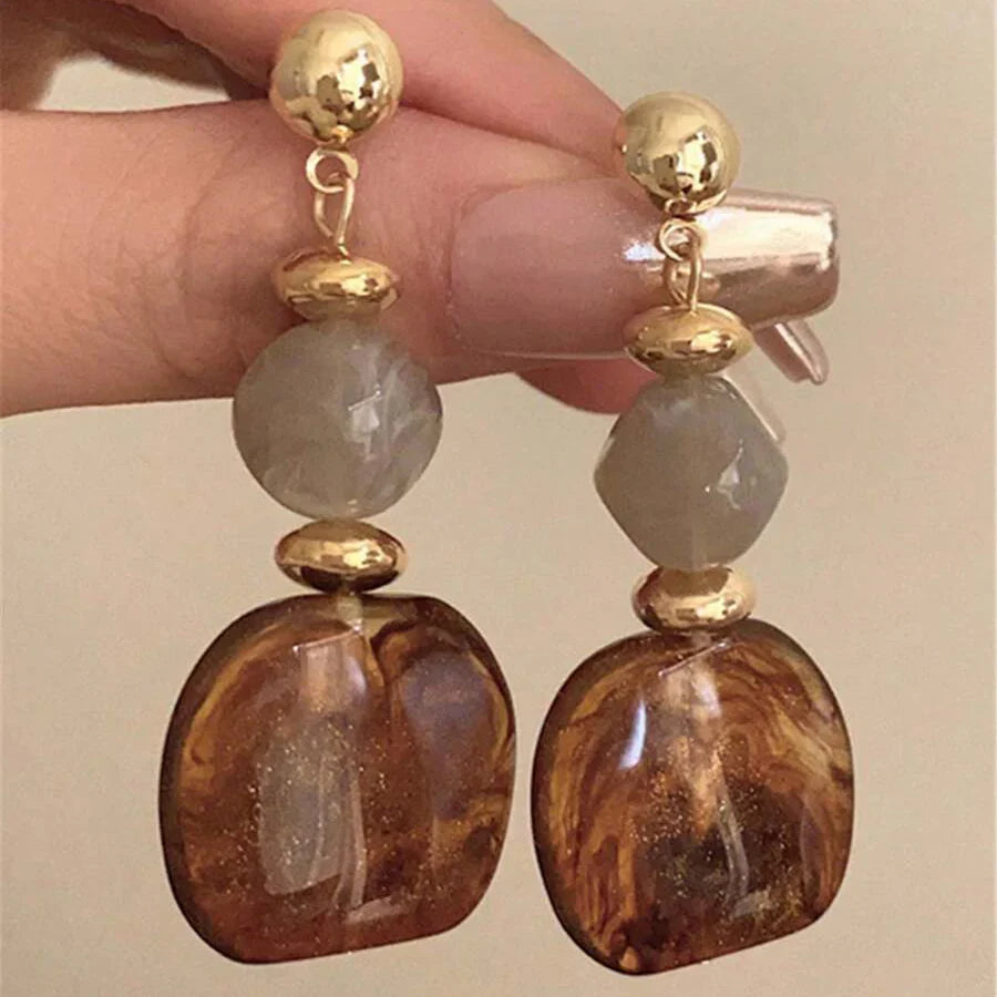 Vintage Asymmetric Tie-Dye Acrylic Long Pendant Earrings