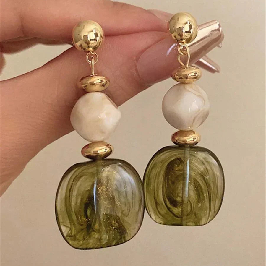 Vintage Asymmetric Tie-Dye Acrylic Long Pendant Earrings