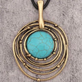 Lange ketting van zwart waskoord met turquoise steen