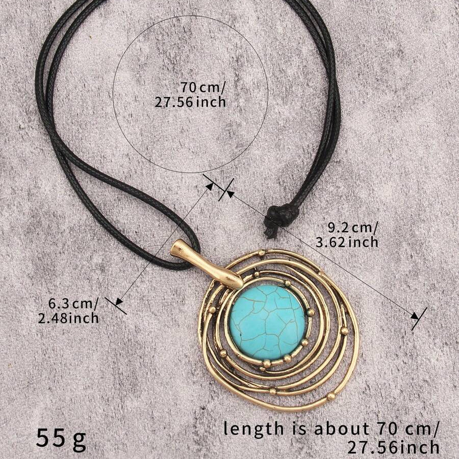 Lange ketting van zwart waskoord met turquoise steen