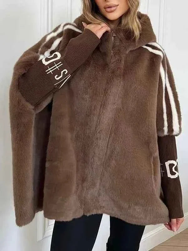 Oversized Winter Coat with Hood and Soft Fluffy Texture
