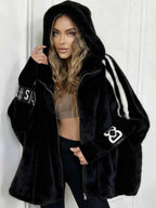 Oversized Winter Coat with Hood and Soft Fluffy Texture