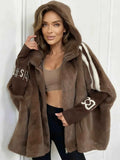 Oversized Winter Coat with Hood and Soft Fluffy Texture