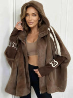 Oversized Winter Coat with Hood and Soft Fluffy Texture