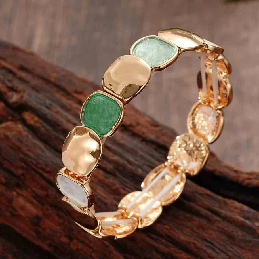Glossy and Matte Oval Link Stretch Bracelet