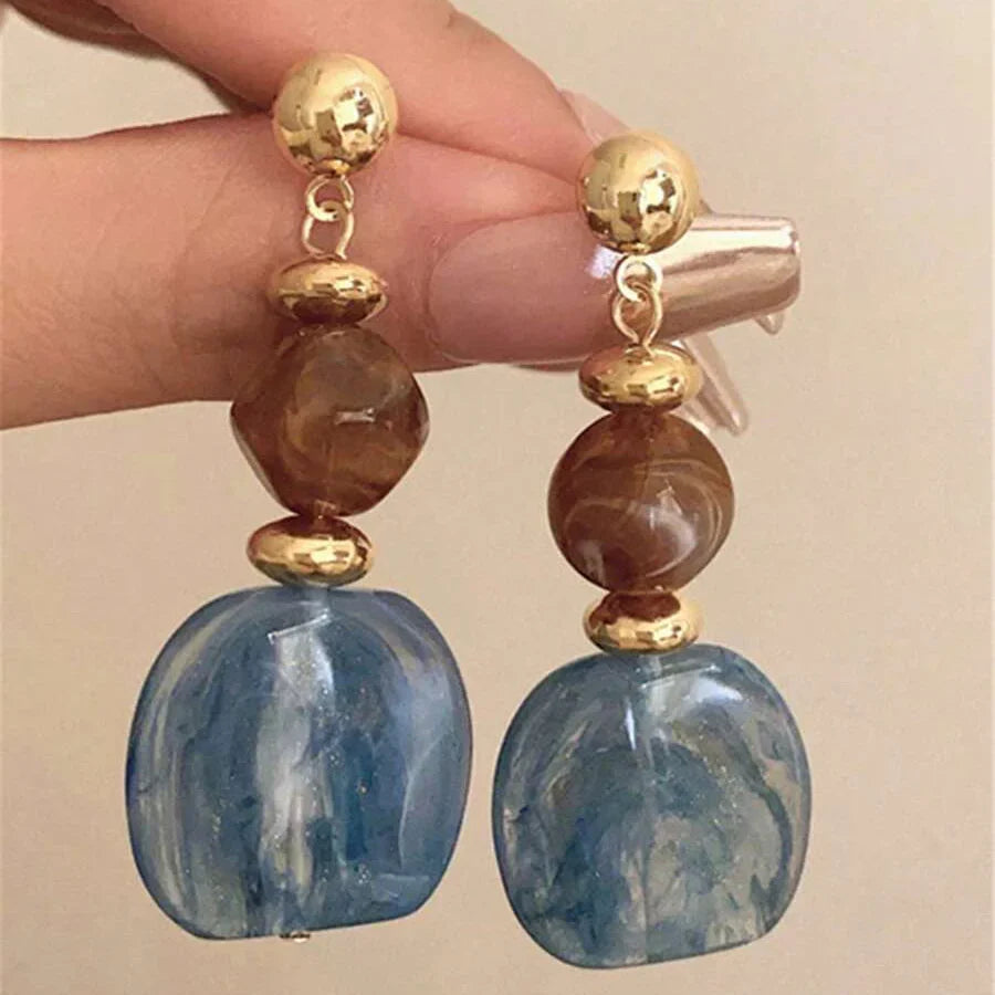 Vintage Asymmetric Tie-Dye Acrylic Long Pendant Earrings
