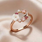 Flower Faux Pearl and Micro-Inlaid Zirconia Butterfly Ring