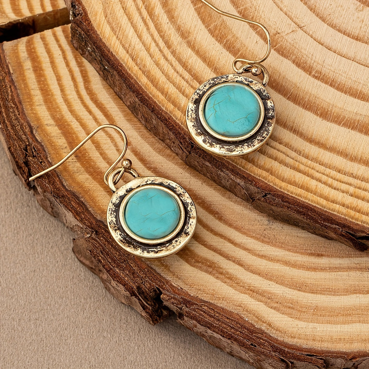 Bohemian Minimalist Round Turquoise Drop Earrings