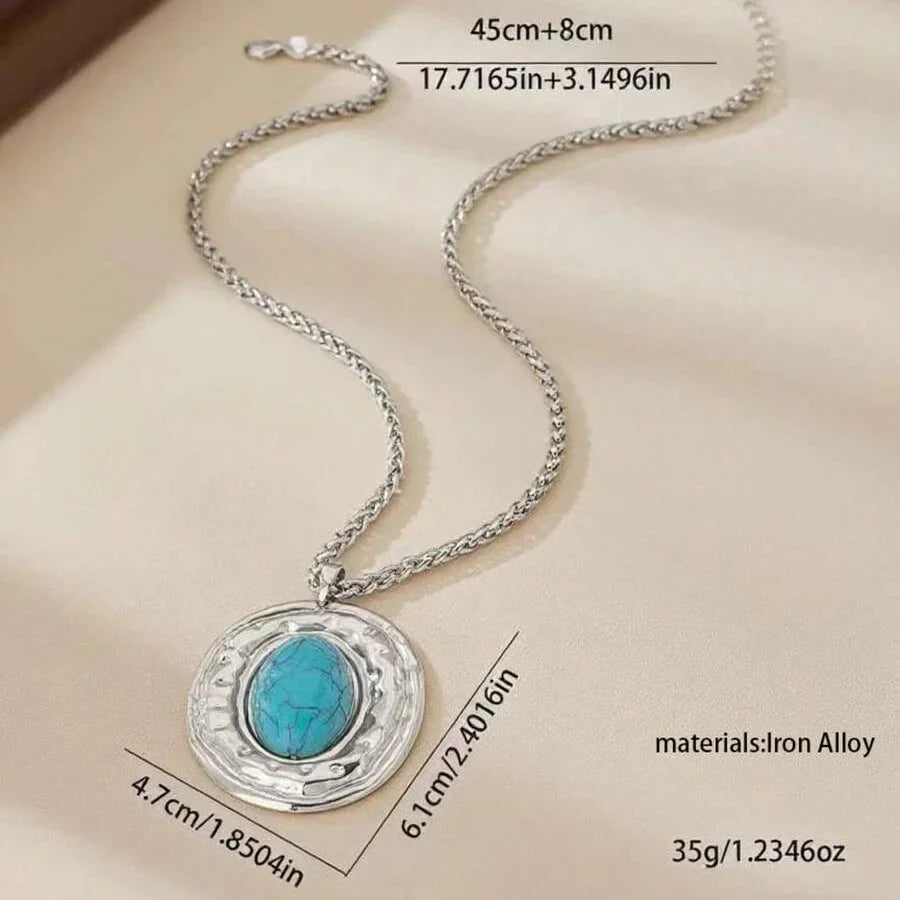 Vintage Snakeskin Chain Faux Turquoise Pendant Necklace