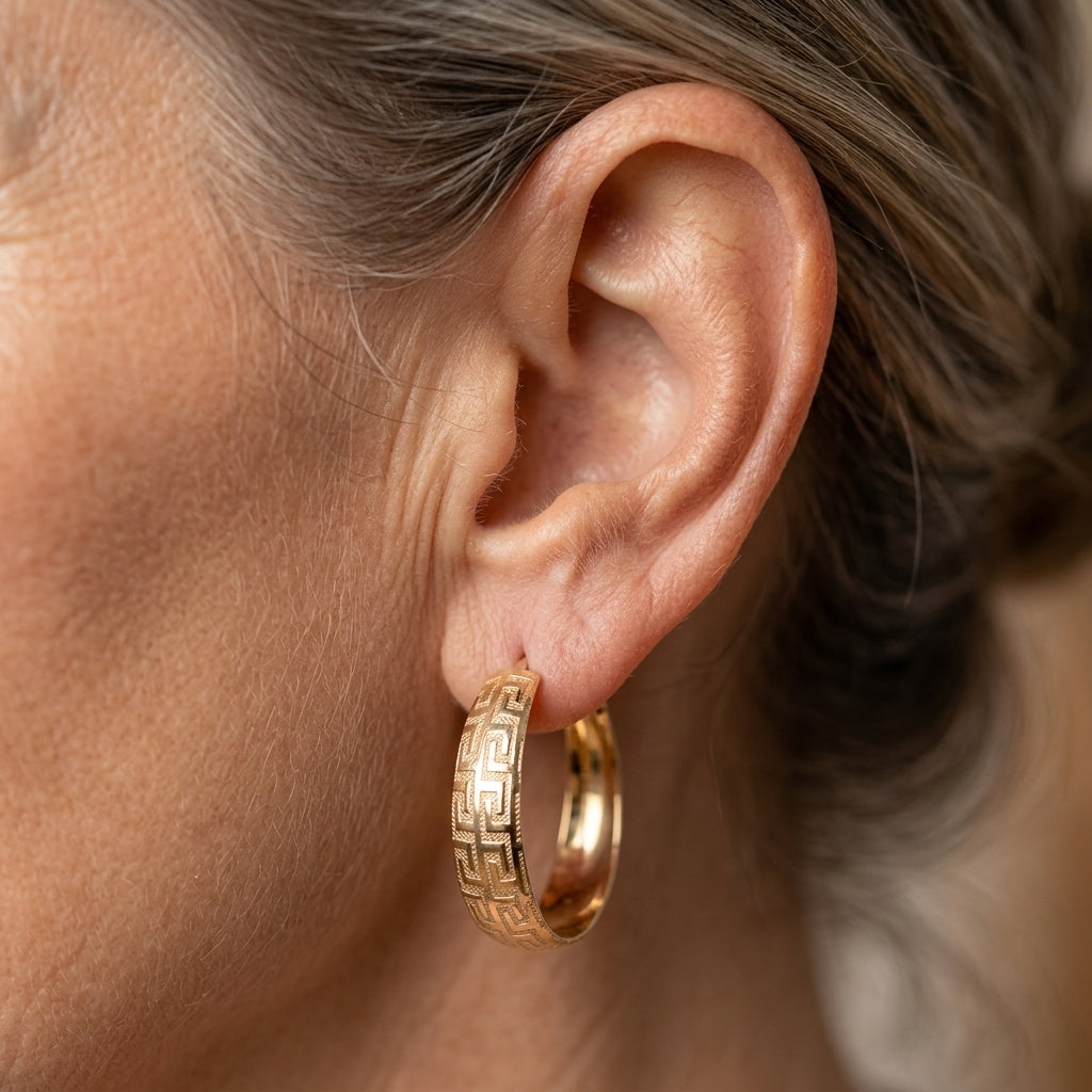 Vintage-Style Gold-Tone Ethnic Hoop Earrings