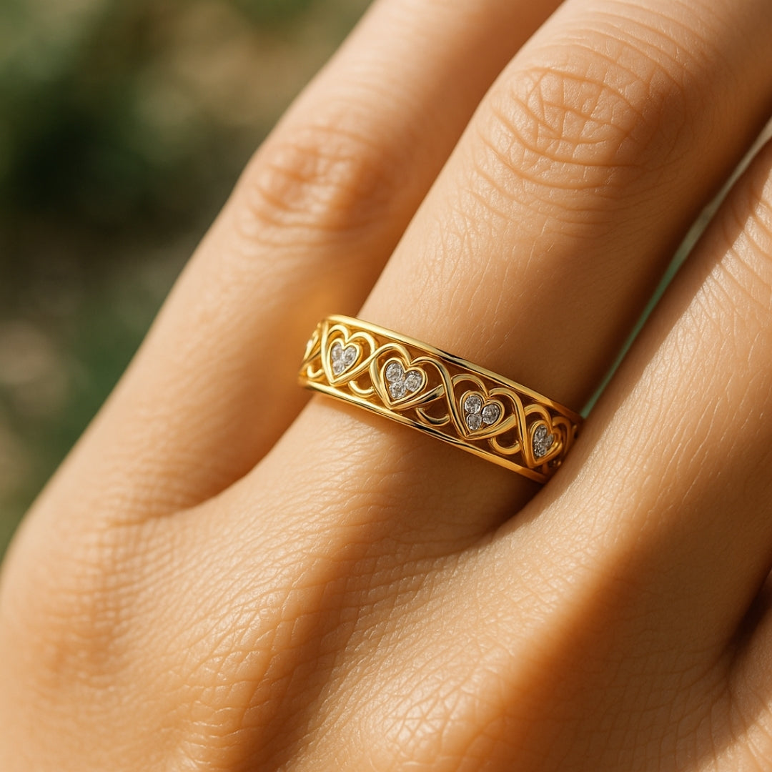 Hollow Zirconia Heart Gold-Tone Ring