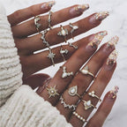 Ringenpakket van 8 tot 12 ringen met kristal- en steenmotieven